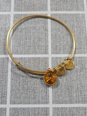 Alex and Ani Gold Bangle with Amber Crystal Charm